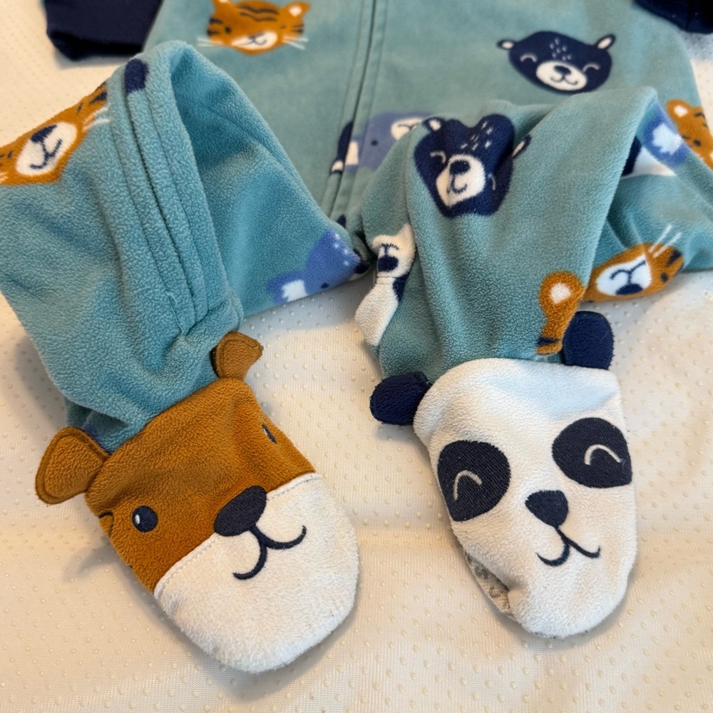 Carter’s Fleece Footie Pajamas Animals Size 2T Bears Panda Tiger - Picture 2 of 7